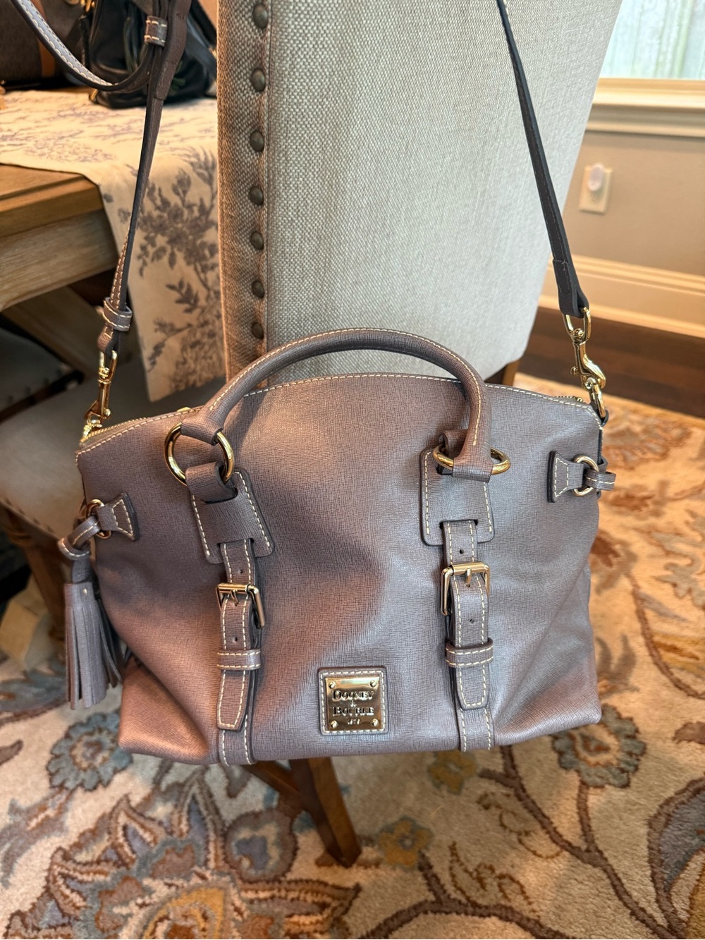 Dooney & Bourke Mauve Pebble Leather Satchel with Gold Hardware